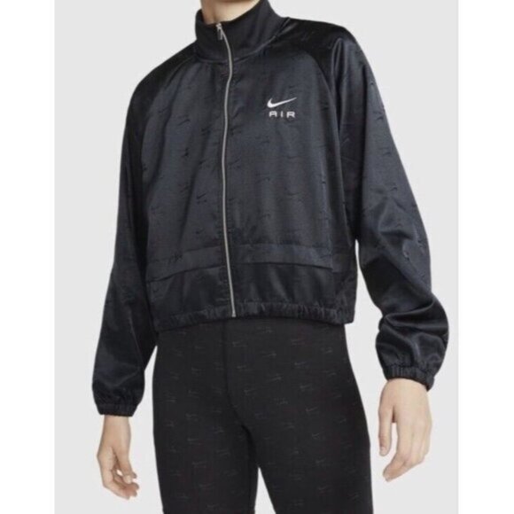 Nike Sz S Jacket Nike Air Swoosh Logo Satin Black Coat Athleisure Athletic Tech - Picture 1 of 7